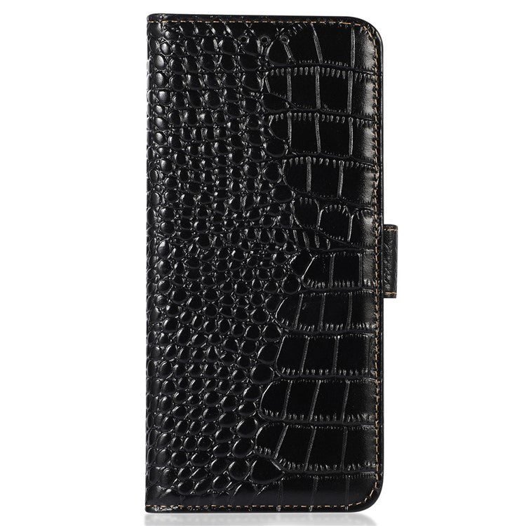 Leather Phone Case for Motorola Moto G53 5G, RFID Blocking Crocodile Texture Anti-scratch Drop-proof Phone Cover Wallet Stand - Black