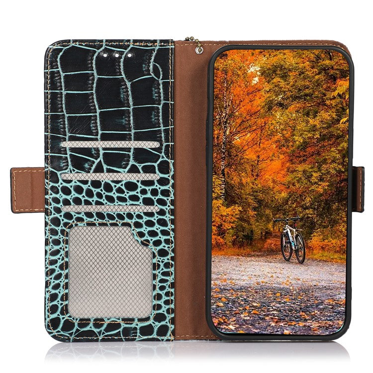 Leather Phone Case for Motorola Moto G53 5G, RFID Blocking Crocodile Texture Anti-scratch Drop-proof Phone Cover Wallet Stand - Green