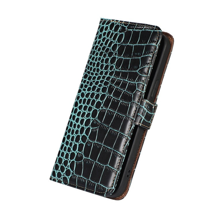 Leather Phone Case for Motorola Moto G53 5G, RFID Blocking Crocodile Texture Anti-scratch Drop-proof Phone Cover Wallet Stand - Green