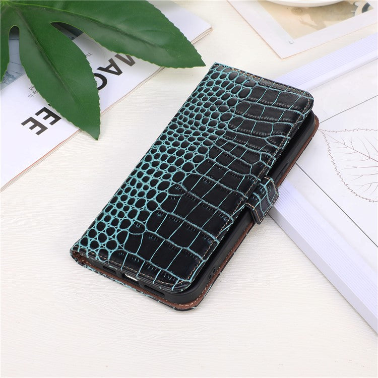 Leather Phone Case for Motorola Moto G53 5G, RFID Blocking Crocodile Texture Anti-scratch Drop-proof Phone Cover Wallet Stand - Green