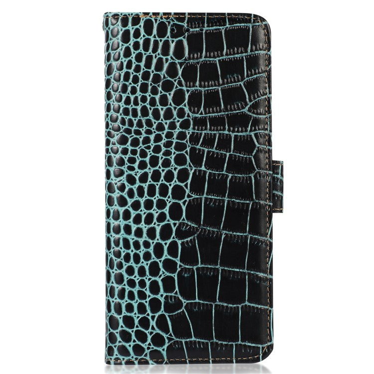 Leather Phone Case for Motorola Moto G53 5G, RFID Blocking Crocodile Texture Anti-scratch Drop-proof Phone Cover Wallet Stand - Green