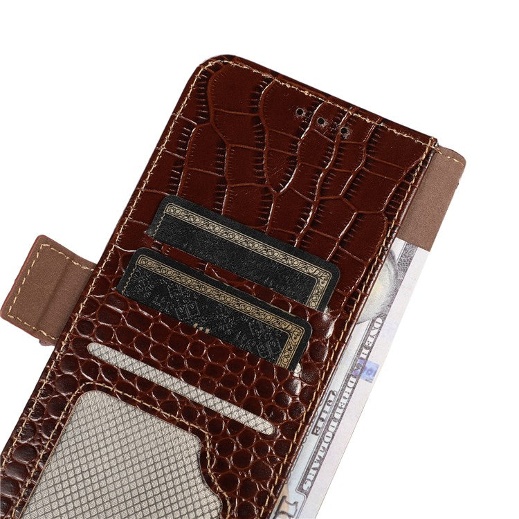 Leather Phone Case for Motorola Moto G53 5G, RFID Blocking Crocodile Texture Anti-scratch Drop-proof Phone Cover Wallet Stand - Brown
