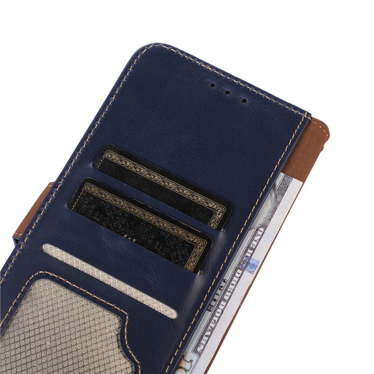 For Motorola Moto G53 5G RFID Blocking Protective Phone Case Genuine Cowhide Leather Phone Cover with Wallet Stand - Blue