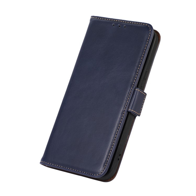 For Motorola Moto G53 5G RFID Blocking Protective Phone Case Genuine Cowhide Leather Phone Cover with Wallet Stand - Blue