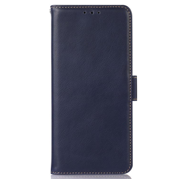 For Motorola Moto G53 5G RFID Blocking Protective Phone Case Genuine Cowhide Leather Phone Cover with Wallet Stand - Blue
