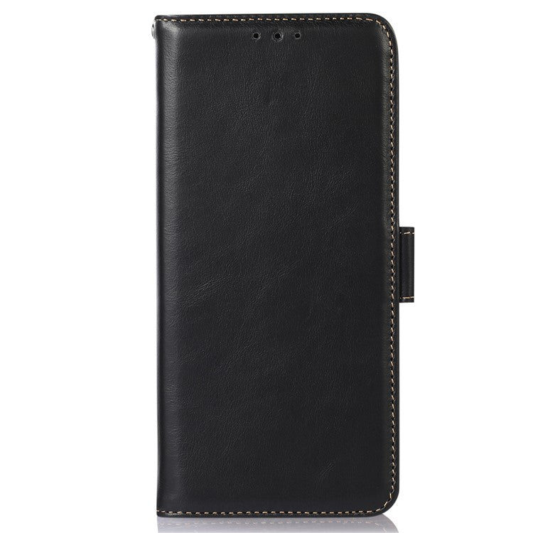 For Motorola Moto G53 5G RFID Blocking Protective Phone Case Genuine Cowhide Leather Phone Cover with Wallet Stand - Black