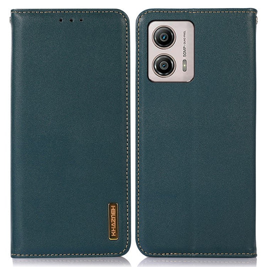 KHAZNEH For Motorola Moto G53 5G Nappa Texture Shockproof Phone Case Genuine Cowhide Leather Flip Wallet Cover Stand - Green