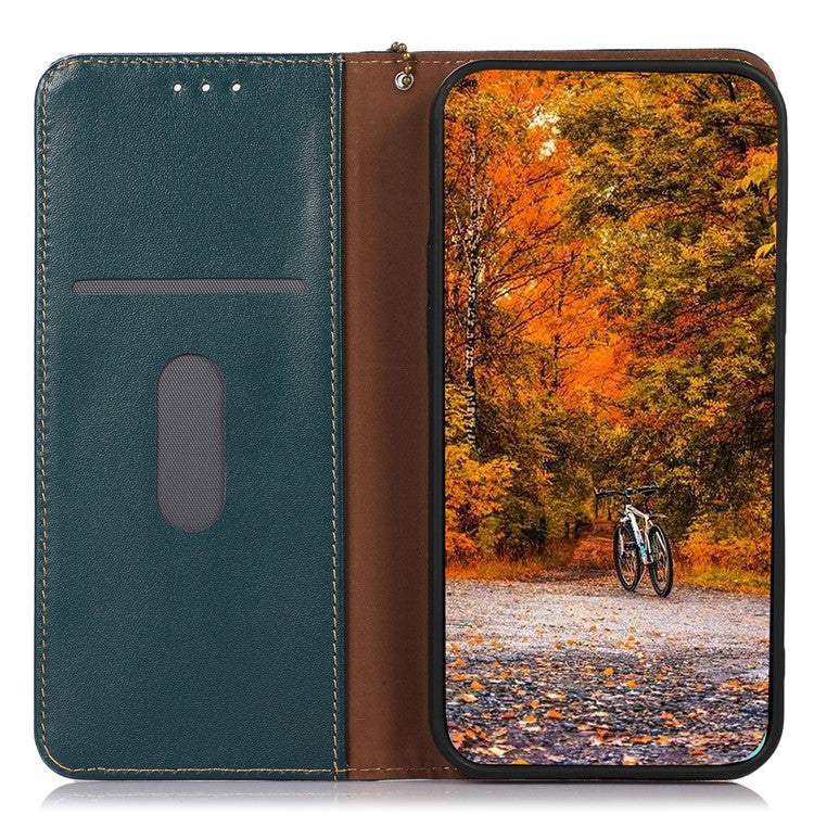 KHAZNEH For Motorola Moto G53 5G Nappa Texture Shockproof Phone Case Genuine Cowhide Leather Flip Wallet Cover Stand - Green