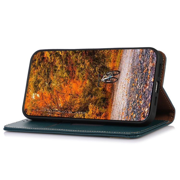 KHAZNEH For Motorola Moto G53 5G Nappa Texture Shockproof Phone Case Genuine Cowhide Leather Flip Wallet Cover Stand - Green