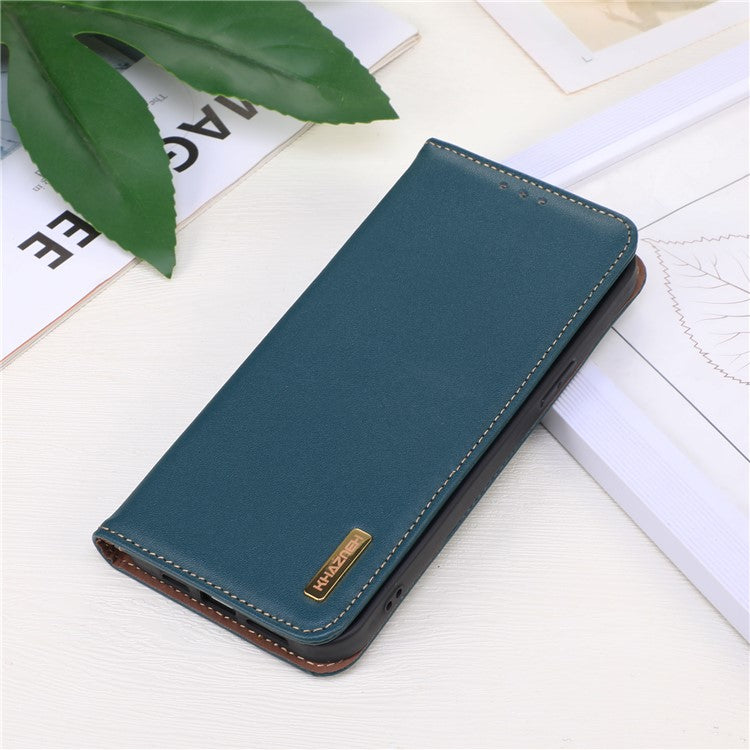 KHAZNEH For Motorola Moto G53 5G Nappa Texture Shockproof Phone Case Genuine Cowhide Leather Flip Wallet Cover Stand - Green