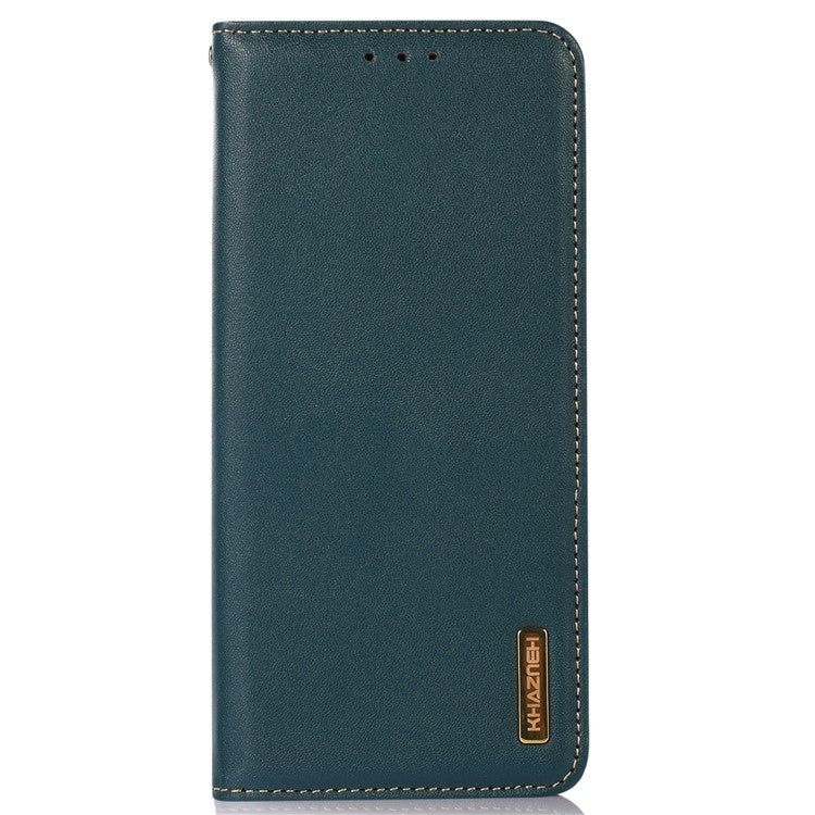 KHAZNEH For Motorola Moto G53 5G Nappa Texture Shockproof Phone Case Genuine Cowhide Leather Flip Wallet Cover Stand - Green