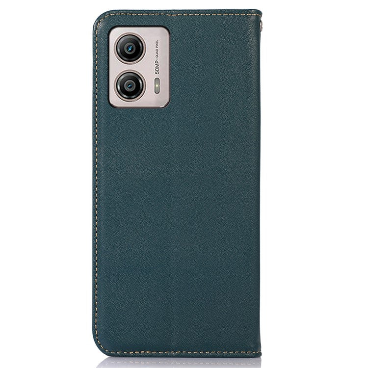 KHAZNEH For Motorola Moto G53 5G Nappa Texture Shockproof Phone Case Genuine Cowhide Leather Flip Wallet Cover Stand - Green