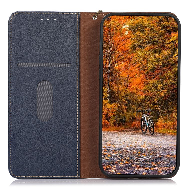 KHAZNEH For Motorola Moto G53 5G Nappa Texture Shockproof Phone Case Genuine Cowhide Leather Flip Wallet Cover Stand - Blue