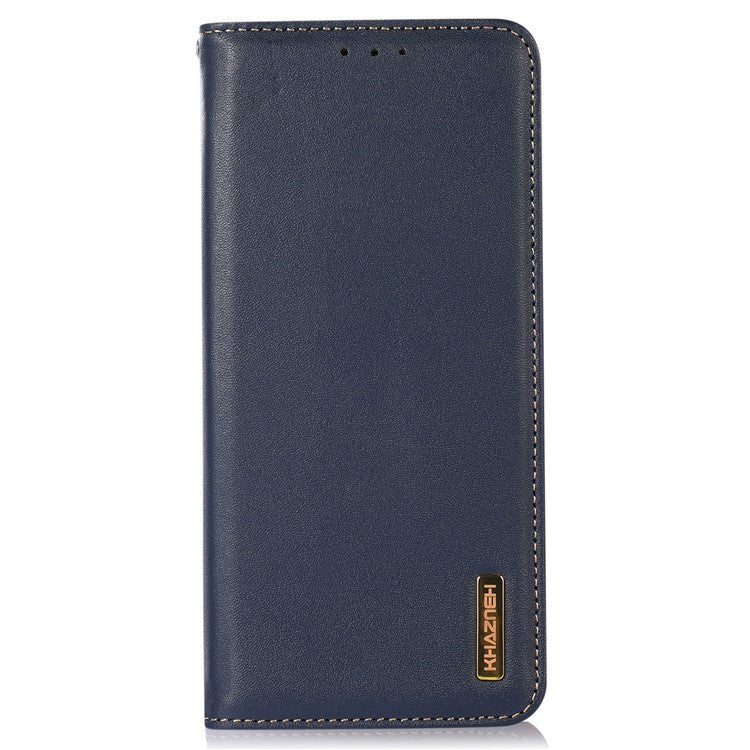 KHAZNEH For Motorola Moto G53 5G Nappa Texture Shockproof Phone Case Genuine Cowhide Leather Flip Wallet Cover Stand - Blue