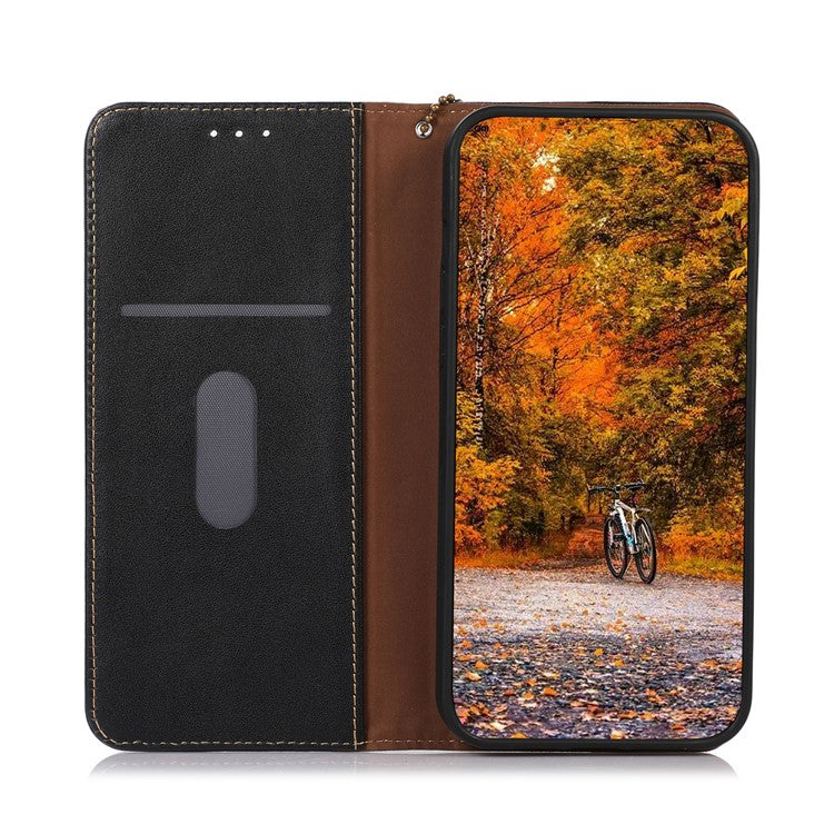 KHAZNEH For Motorola Moto G53 5G Nappa Texture Shockproof Phone Case Genuine Cowhide Leather Flip Wallet Cover Stand - Black