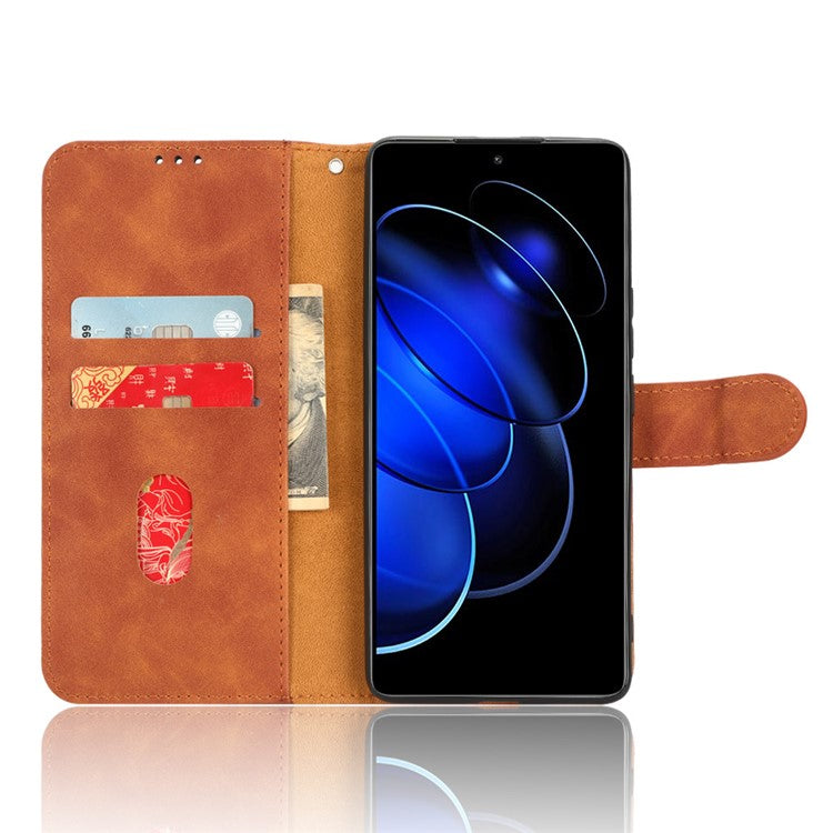 Flip Shell for Honor 80 GT 5G Skin-touch PU Phone Leather Case Wallet Stand Mobile Phone Cover - Brown