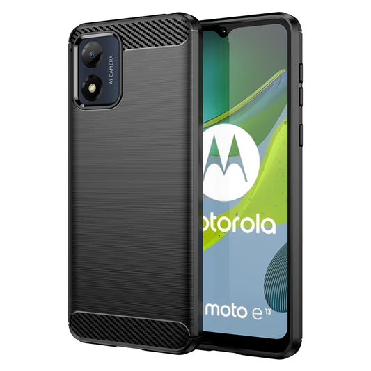 Anti-fall Phone Case for Motorola Moto E13 4G, Brushed Carbon Fiber Texture Phone Shell Mobile Phone Cover - Black