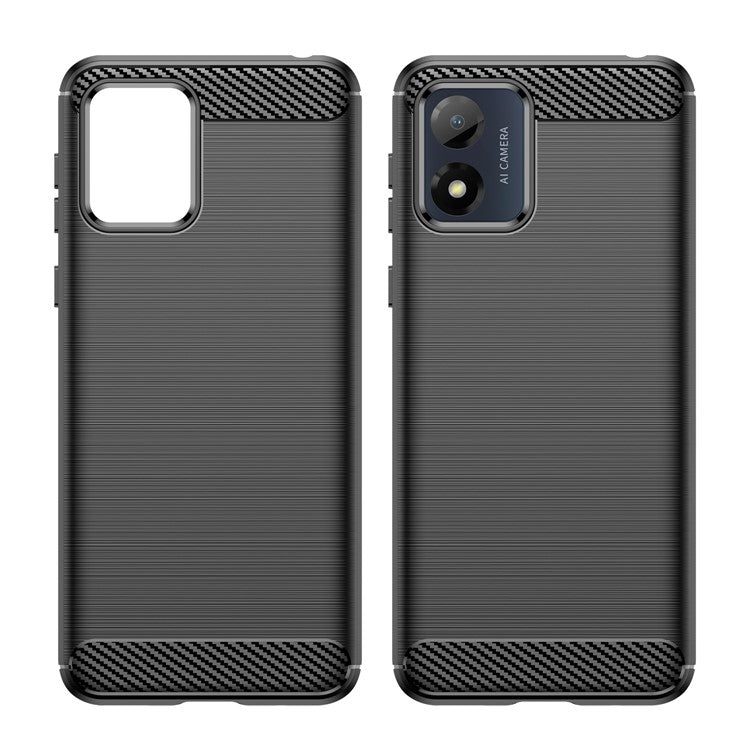 Anti-fall Phone Case for Motorola Moto E13 4G, Brushed Carbon Fiber Texture Phone Shell Mobile Phone Cover - Black