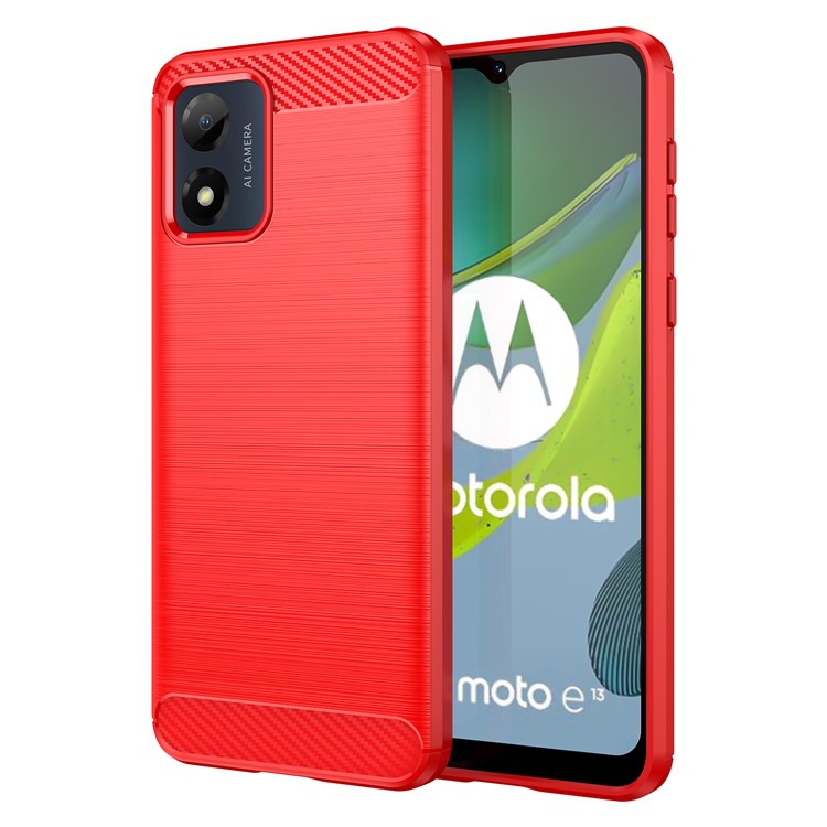 Anti-fall Phone Case for Motorola Moto E13 4G, Brushed Carbon Fiber Texture Phone Shell Mobile Phone Cover - Red