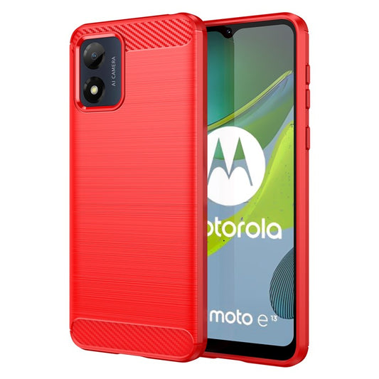 Anti-fall Phone Case for Motorola Moto E13 4G, Brushed Carbon Fiber Texture Phone Shell Mobile Phone Cover - Red