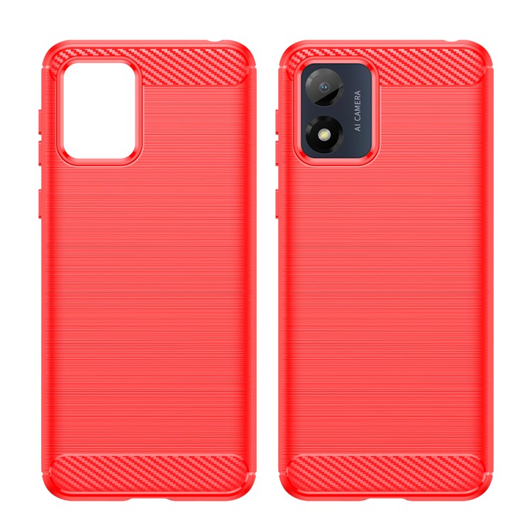 Anti-fall Phone Case for Motorola Moto E13 4G, Brushed Carbon Fiber Texture Phone Shell Mobile Phone Cover - Red