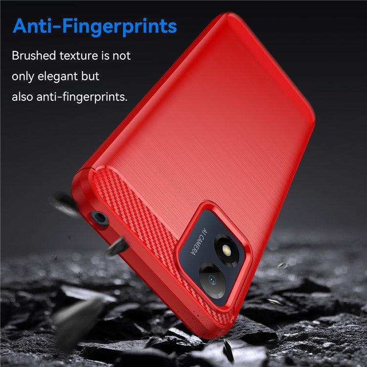 Anti-fall Phone Case for Motorola Moto E13 4G, Brushed Carbon Fiber Texture Phone Shell Mobile Phone Cover - Red
