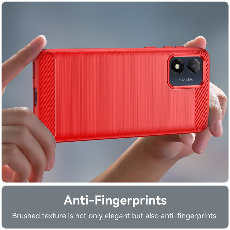 Anti-fall Phone Case for Motorola Moto E13 4G, Brushed Carbon Fiber Texture Phone Shell Mobile Phone Cover - Red
