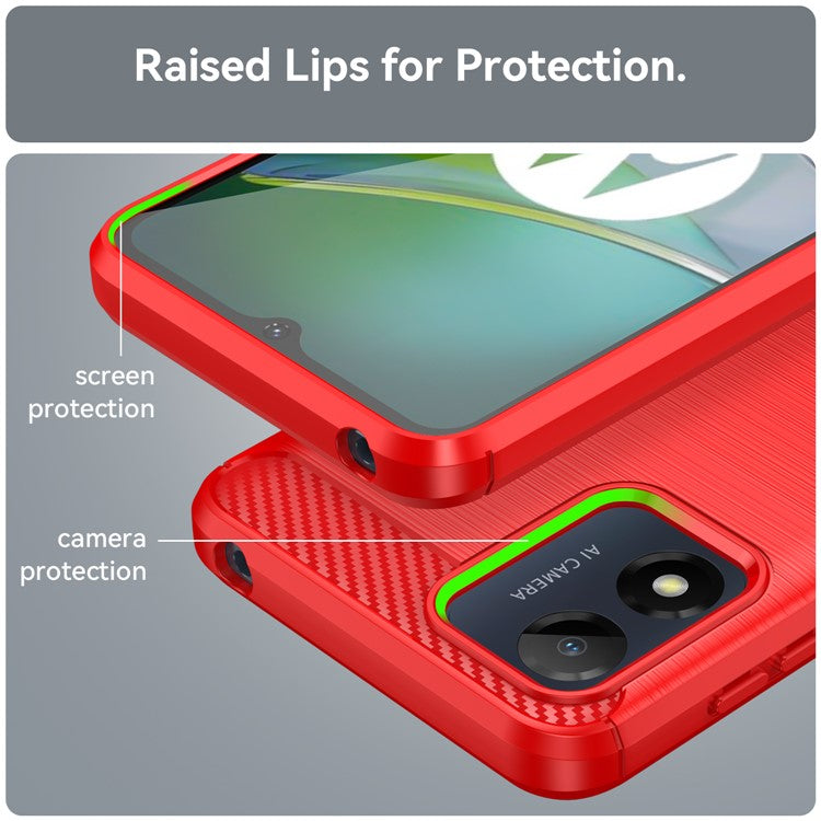 Anti-fall Phone Case for Motorola Moto E13 4G, Brushed Carbon Fiber Texture Phone Shell Mobile Phone Cover - Red
