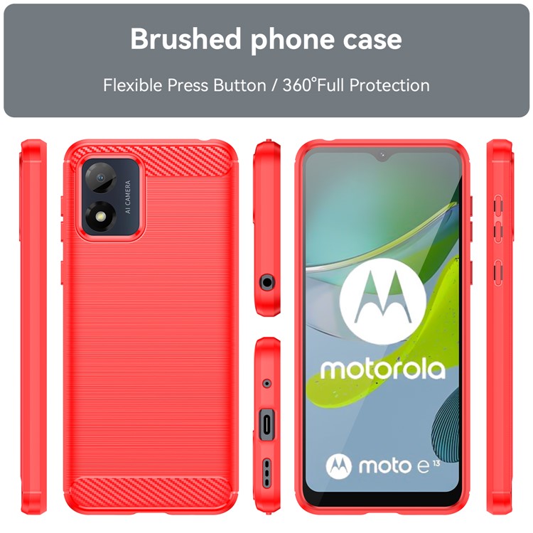Anti-fall Phone Case for Motorola Moto E13 4G, Brushed Carbon Fiber Texture Phone Shell Mobile Phone Cover - Red