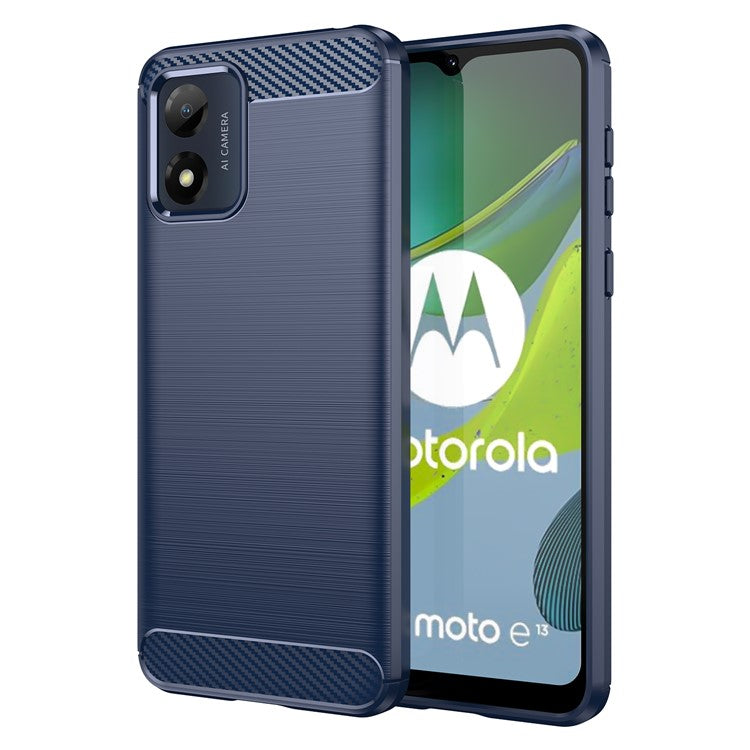 Anti-fall Phone Case for Motorola Moto E13 4G, Brushed Carbon Fiber Texture Phone Shell Mobile Phone Cover - Blue