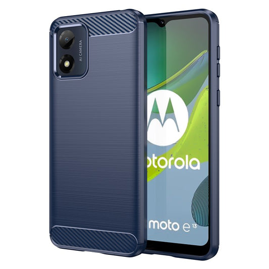 Anti-fall Phone Case for Motorola Moto E13 4G, Brushed Carbon Fiber Texture Phone Shell Mobile Phone Cover - Blue