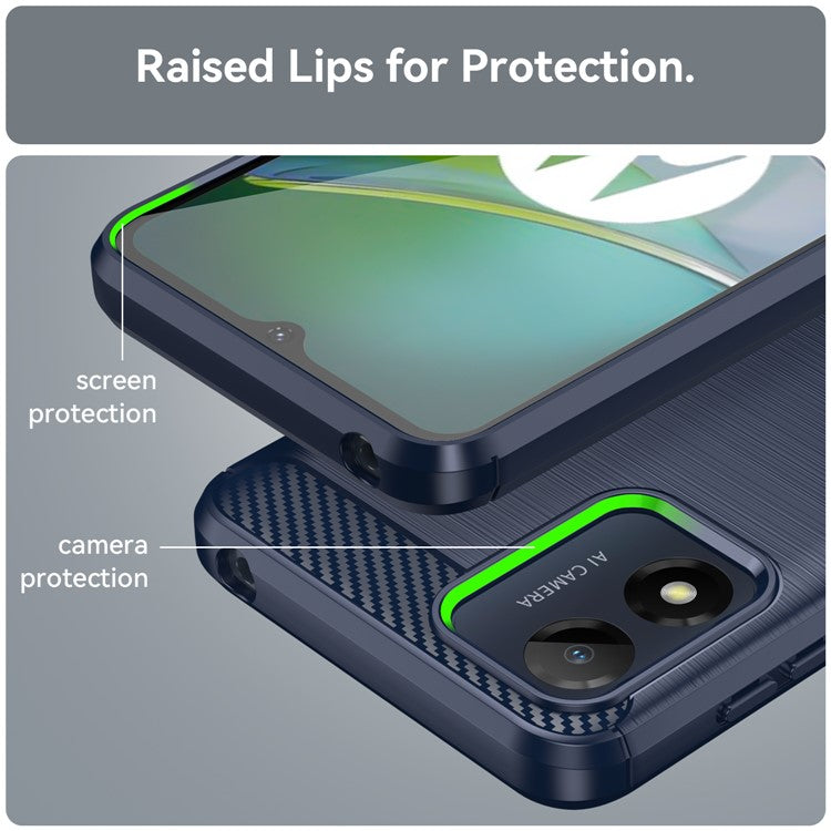 Anti-fall Phone Case for Motorola Moto E13 4G, Brushed Carbon Fiber Texture Phone Shell Mobile Phone Cover - Blue