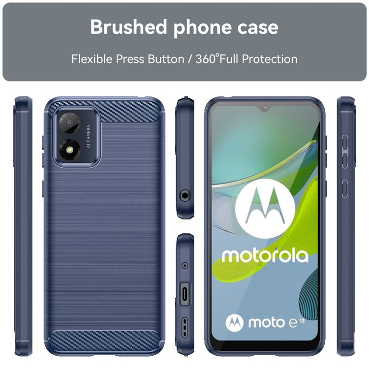 Anti-fall Phone Case for Motorola Moto E13 4G, Brushed Carbon Fiber Texture Phone Shell Mobile Phone Cover - Blue