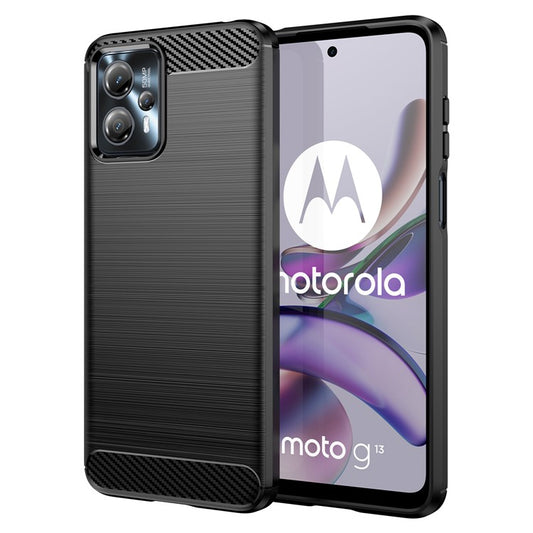 Shockproof Mobile Phone Case for Motorola Moto G13 4G / G23 4G, Brushed Carbon Fiber Texture Anti-scratch Phone Cover - Black