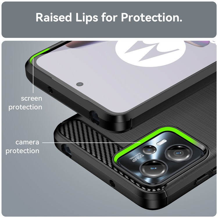 Shockproof Mobile Phone Case for Motorola Moto G13 4G / G23 4G, Brushed Carbon Fiber Texture Anti-scratch Phone Cover - Black