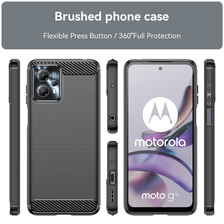 Shockproof Mobile Phone Case for Motorola Moto G13 4G / G23 4G, Brushed Carbon Fiber Texture Anti-scratch Phone Cover - Black