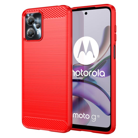 Shockproof Mobile Phone Case for Motorola Moto G13 4G / G23 4G, Brushed Carbon Fiber Texture Anti-scratch Phone Cover - Red