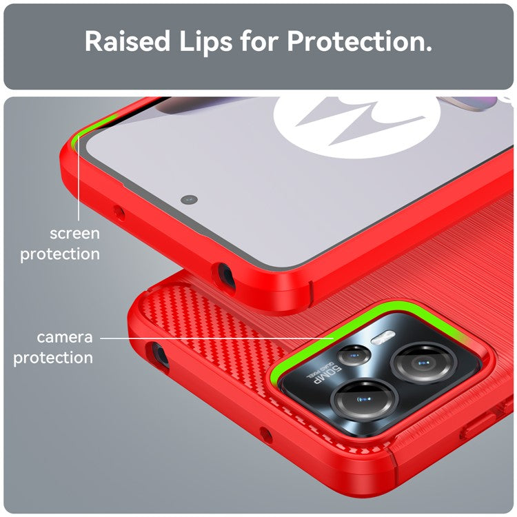 Shockproof Mobile Phone Case for Motorola Moto G13 4G / G23 4G, Brushed Carbon Fiber Texture Anti-scratch Phone Cover - Red