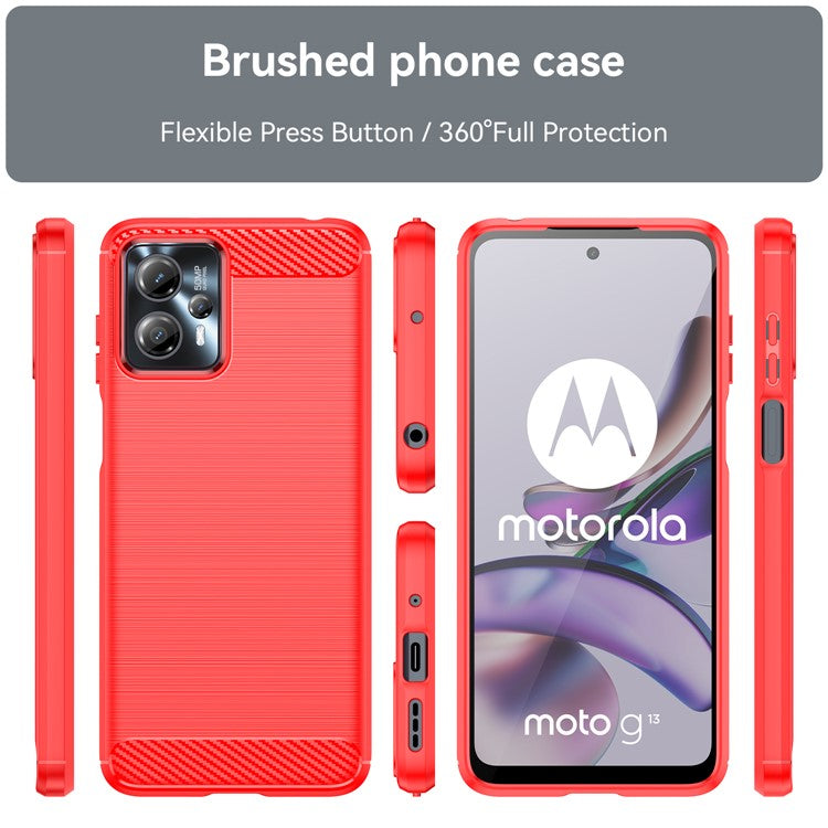 Shockproof Mobile Phone Case for Motorola Moto G13 4G / G23 4G, Brushed Carbon Fiber Texture Anti-scratch Phone Cover - Red