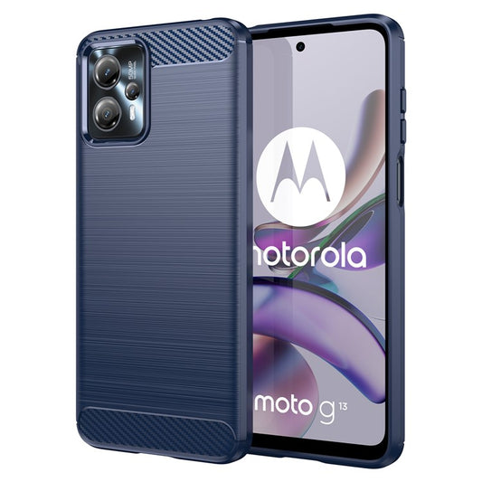 Shockproof Mobile Phone Case for Motorola Moto G13 4G / G23 4G, Brushed Carbon Fiber Texture Anti-scratch Phone Cover - Blue
