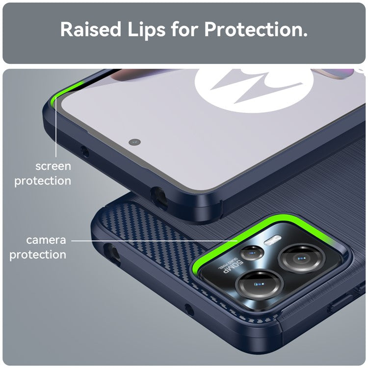 Shockproof Mobile Phone Case for Motorola Moto G13 4G / G23 4G, Brushed Carbon Fiber Texture Anti-scratch Phone Cover - Blue