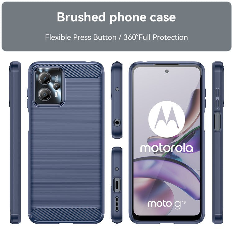 Shockproof Mobile Phone Case for Motorola Moto G13 4G / G23 4G, Brushed Carbon Fiber Texture Anti-scratch Phone Cover - Blue