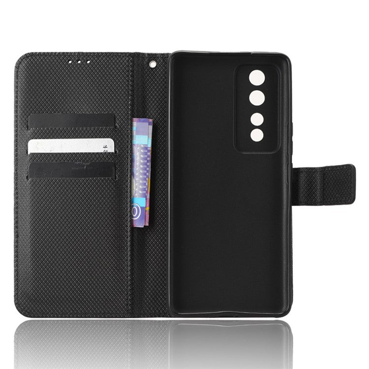 Diamond Texture Leather Phone Case for Honor 80 GT 5G Wallet Phone Stand Cover - Black