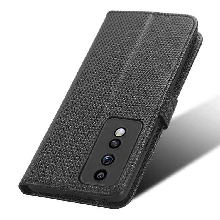 Diamond Texture Leather Phone Case for Honor 80 GT 5G Wallet Phone Stand Cover - Black