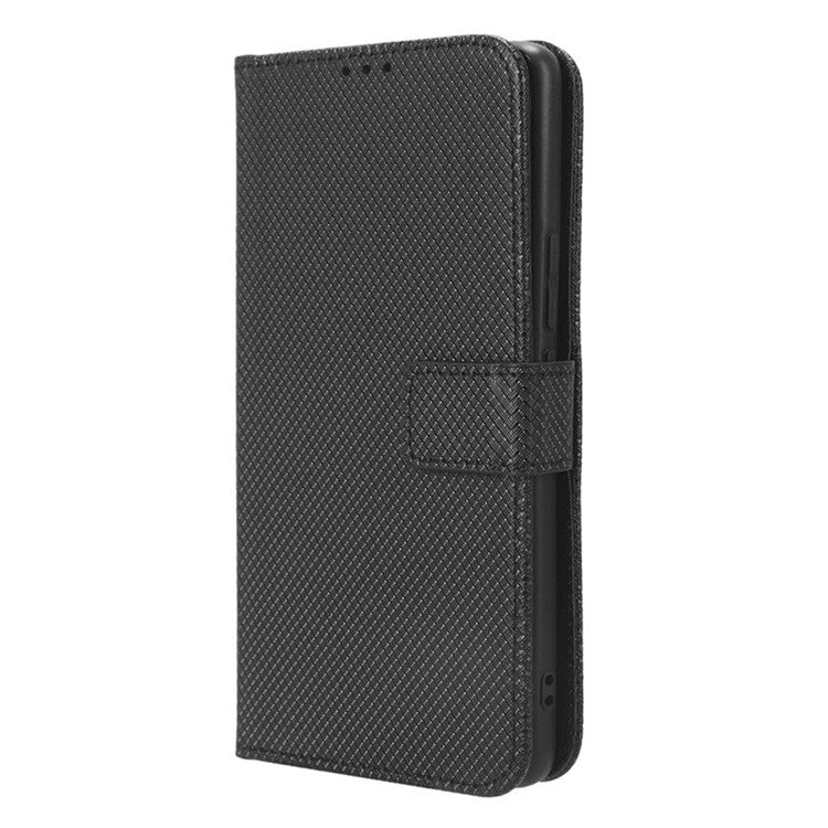 Diamond Texture Leather Phone Case for Honor 80 GT 5G Wallet Phone Stand Cover - Black