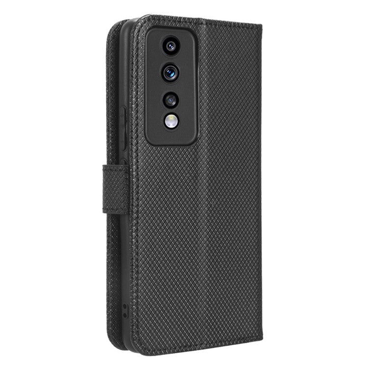 Diamond Texture Leather Phone Case for Honor 80 GT 5G Wallet Phone Stand Cover - Black