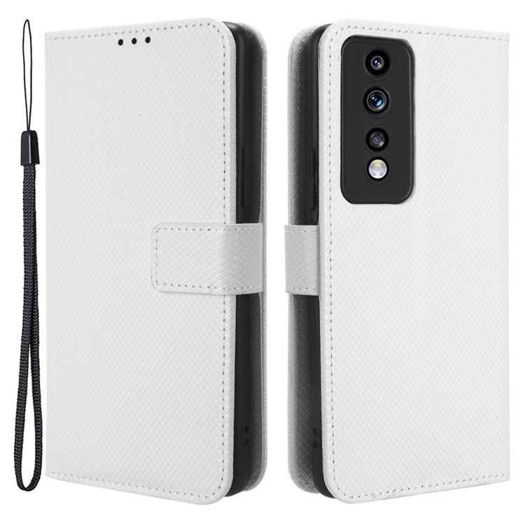 Diamond Texture Leather Phone Case for Honor 80 GT 5G Wallet Phone Stand Cover - White