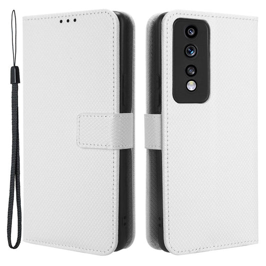 Diamond Texture Leather Phone Case for Honor 80 GT 5G Wallet Phone Stand Cover - White