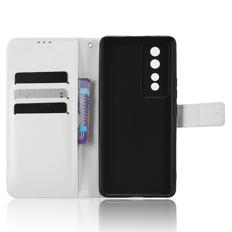 Diamond Texture Leather Phone Case for Honor 80 GT 5G Wallet Phone Stand Cover - White