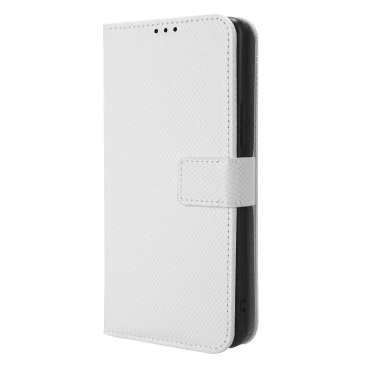 Diamond Texture Leather Phone Case for Honor 80 GT 5G Wallet Phone Stand Cover - White